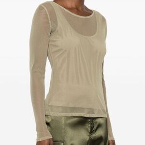 Women's DKNY Mesh Long Sleeve Top - Olive
